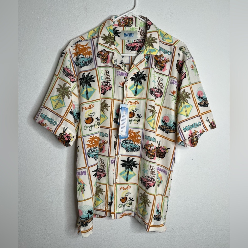 Malibu Drill Clothing Mens Hawaiian Shirt Strech Size L